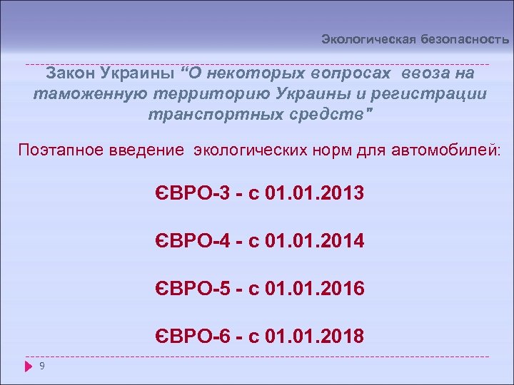 Экологическая безопасность Закон Украины “О некоторых вопросах ввоза на таможенную территорию Украины и регистрации