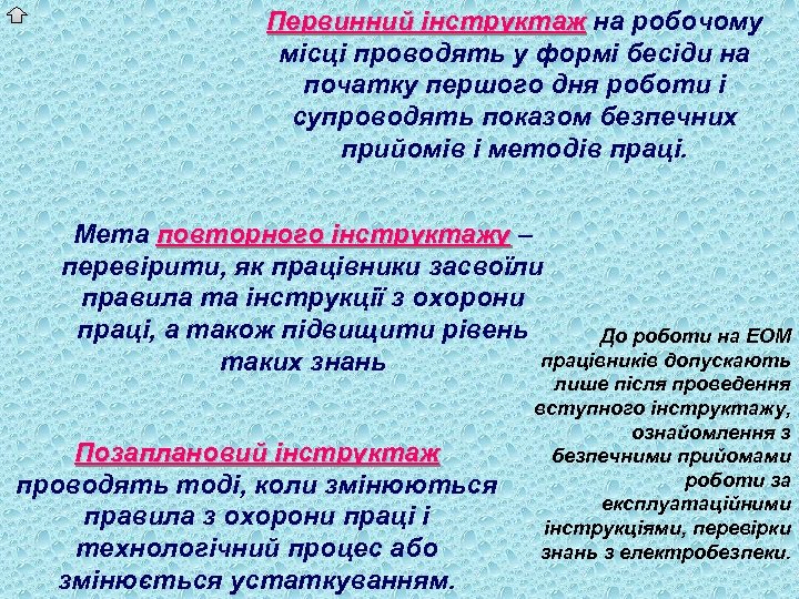 Первинний інструктаж на робочому місці проводять у формі бесіди на початку першого дня роботи