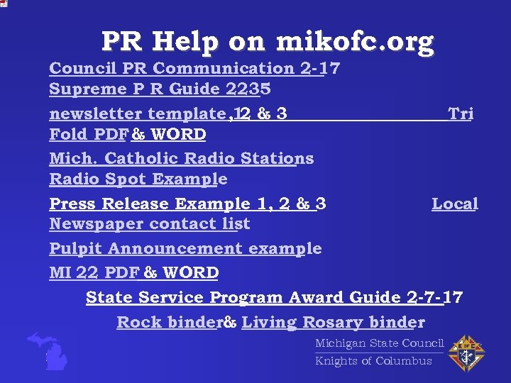 PR Help on mikofc. org Council PR Communication 2 -17 Supreme P R Guide