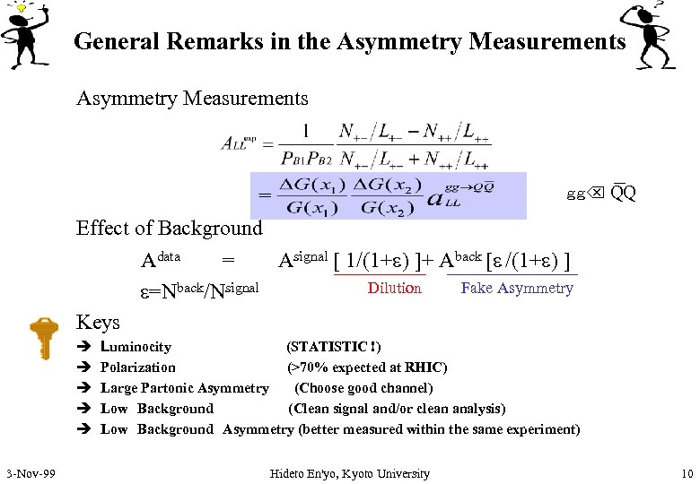 General Remarks in the Asymmetry Measurements ｇｇ QQ Effect of Background Adata = Asignal