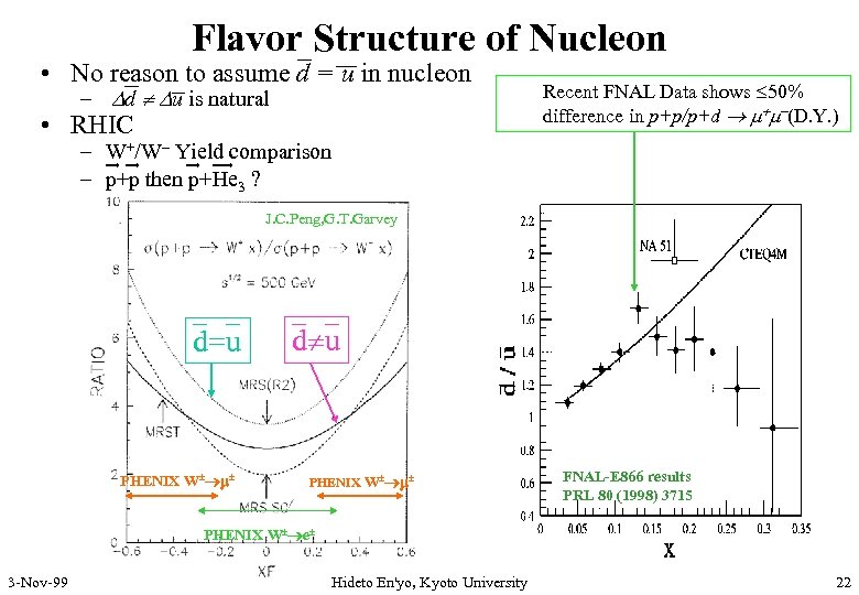 Flavor Structure of Nucleon • No reason to assume d = u in nucleon