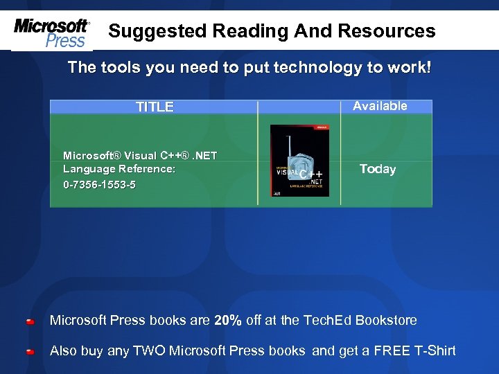 Suggested Reading And Resources The tools you need to put technology to work! TITLE
