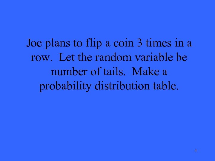 Joe plans to flip a coin 3 times in a row. Let the random
