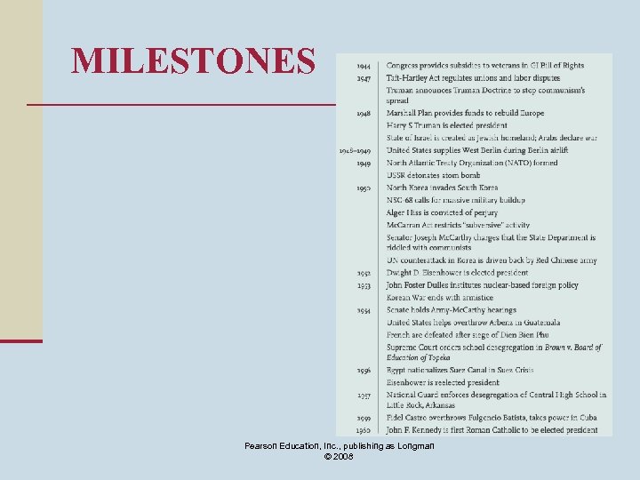 MILESTONES Pearson Education, Inc. , publishing as Longman © 2008 