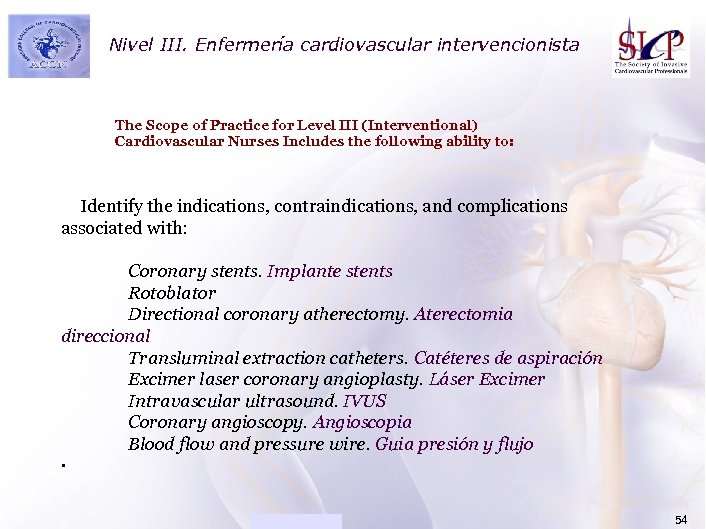 Nivel III. ACADEMIAEnfermería cardiovascular intervencionista The Scope of Practice for Level III (Interventional) Cardiovascular
