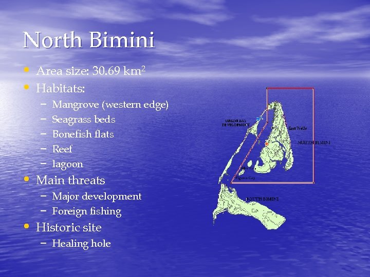 North Bimini • Area size: 30. 69 km 2 • Habitats: – – –