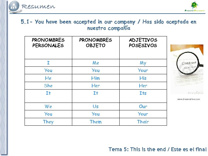 5. 1 - You have been accepted in our company / Has sido aceptada