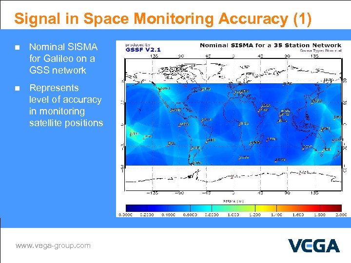 Signal in Space Monitoring Accuracy (1) n Nominal SISMA for Galileo on a GSS