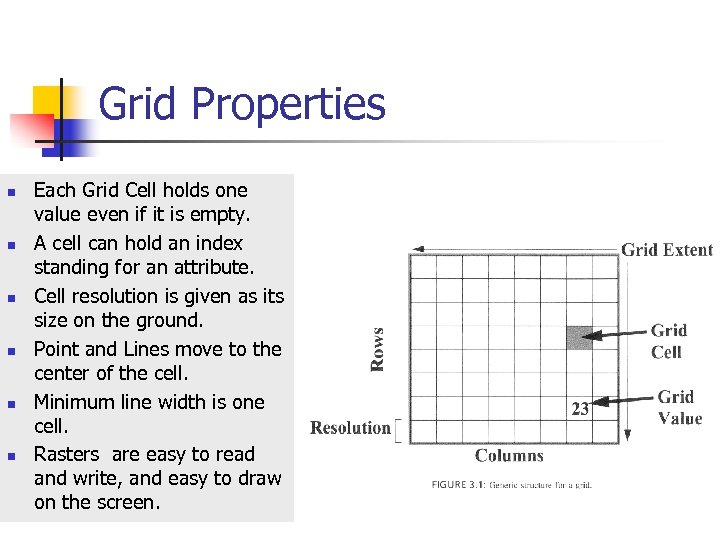 Grid Properties n n n Each Grid Cell holds one value even if it