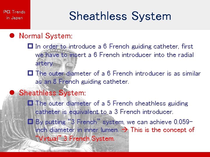 PCI Trends in Japan Sheathless System l Normal System: p In order to introduce