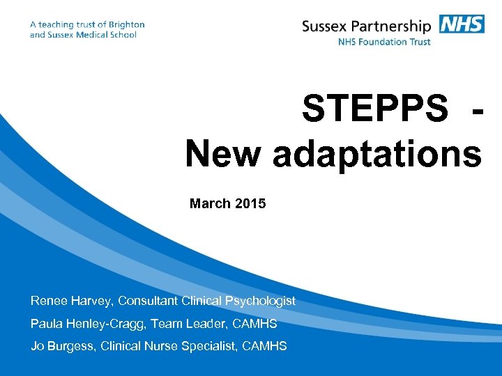 STEPPS New adaptations March 2015 Renee Harvey, Consultant Clinical Psychologist Paula Henley-Cragg, Team Leader,