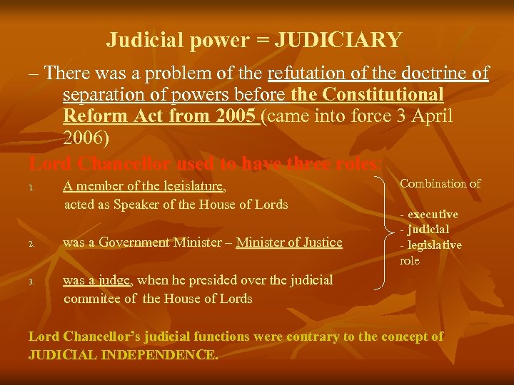 Judicial power = JUDICIARY – There was a problem of the refutation of the