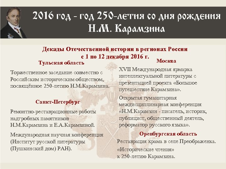 Декады Отечественной истории в регионах России с 1 по 12 декабря 2016 г. Тульская