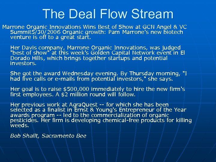 The Deal Flow Stream Marrone Organic Innovations Wins Best of Show at GCN Angel