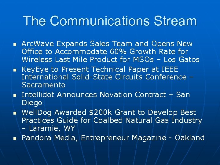 The Communications Stream n n n Arc. Wave Expands Sales Team and Opens New