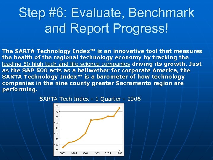 Step #6: Evaluate, Benchmark and Report Progress! The SARTA Technology Index™ is an innovative