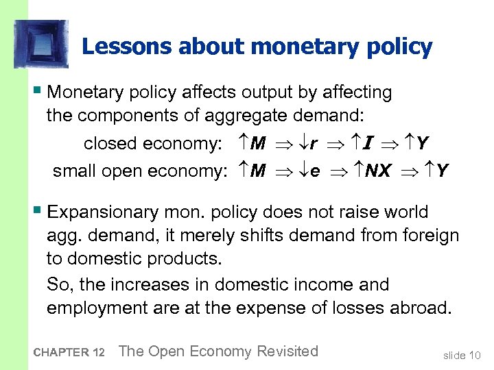 Lessons about monetary policy § Monetary policy affects output by affecting the components of