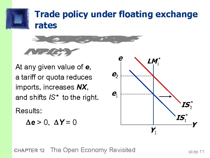 Trade policy under floating exchange rates e At any given value of e, a