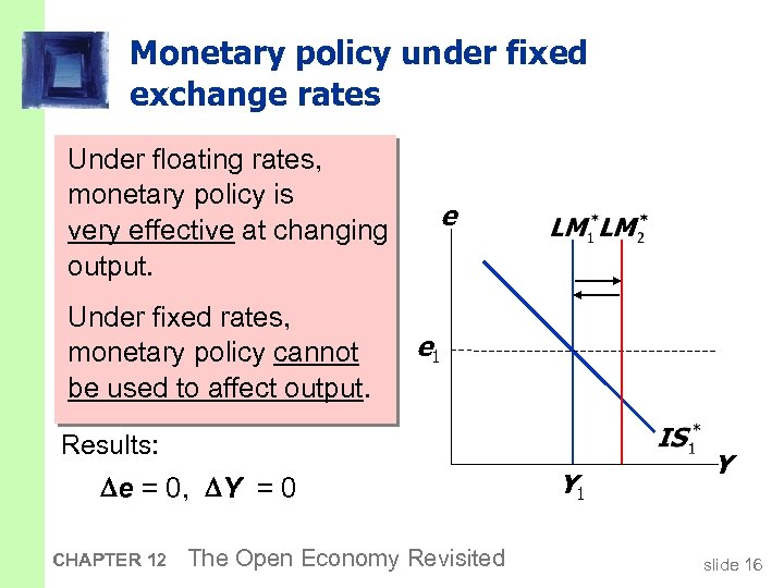 Monetary policy under fixed exchange rates An increase in M would Under floating rates,