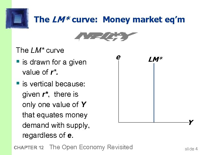 The LM* curve: Money market eq’m The LM* curve § is drawn for a