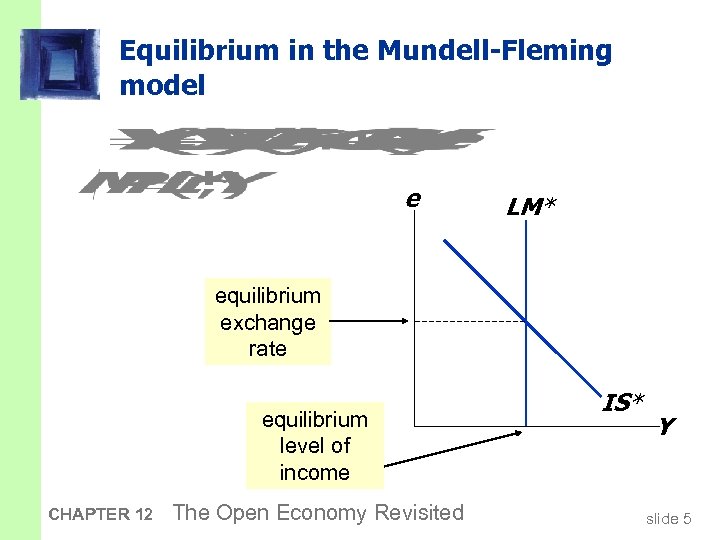 Equilibrium in the Mundell-Fleming model e LM* equilibrium exchange rate equilibrium level of income