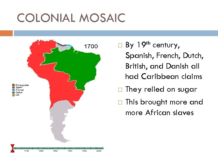 COLONIAL MOSAIC By 19 th century, Spanish, French, Dutch, British, and Danish all had