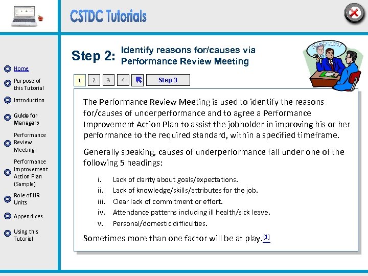 Step 2: Home Purpose of this Tutorial Introduction Guide for Managers Performance Review Meeting