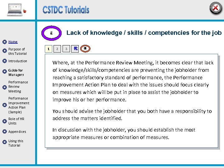 Lack of knowledge / skills / competencies for the job ii Home Purpose of