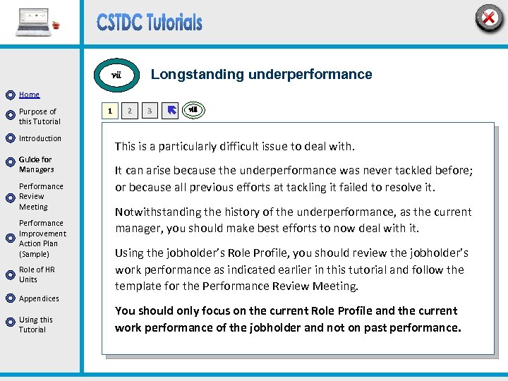 Longstanding underperformance vii Home Purpose of this Tutorial Introduction Guide for Managers Performance Review