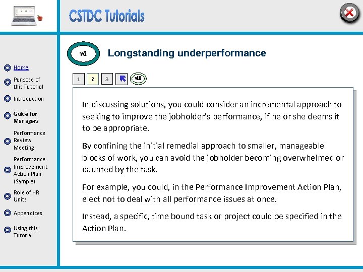 Longstanding underperformance vii Home Purpose of this Tutorial Introduction Guide for Managers Performance Review