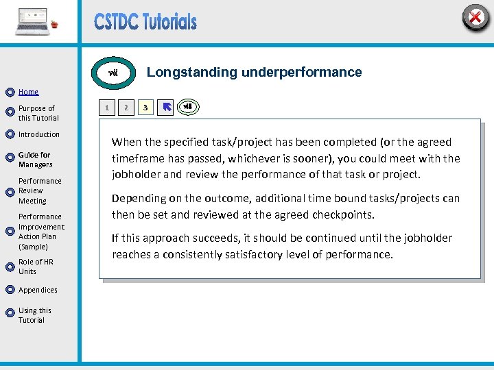Longstanding underperformance vii Home Purpose of this Tutorial Introduction Guide for Managers Performance Review