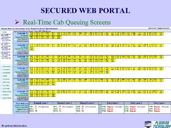 SECURED WEB PORTAL Ø Real-Time Cab Queuing Screens Proprietary Information 