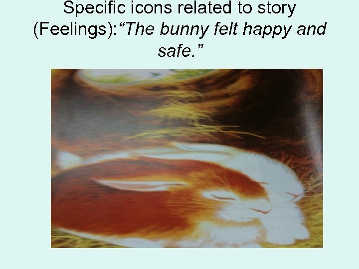 Specific icons related to story (Feelings): “The bunny felt happy and safe. ” 