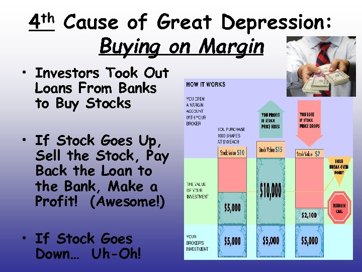 4 th Cause of Great Depression: Buying on Margin • Investors Took Out Loans