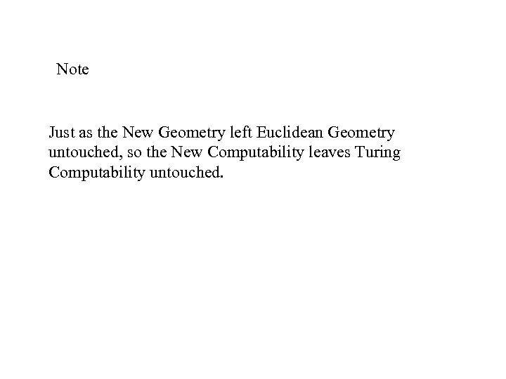 Note Just as the New Geometry left Euclidean Geometry untouched, so the New Computability