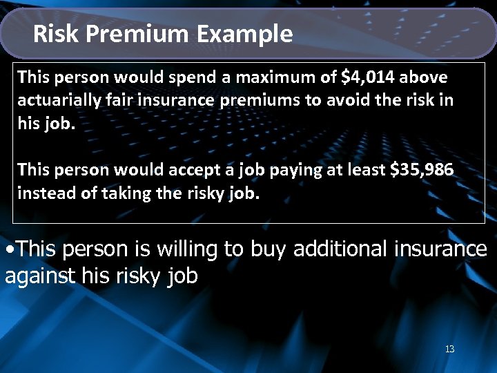 Risk Premium Example This person would spend a maximum of $4, 014 above actuarially