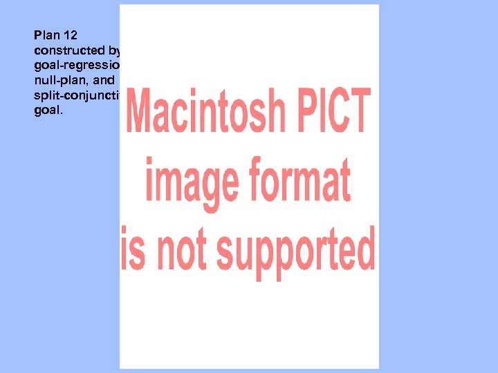 Plan 12 constructed by goal-regression, null-plan, and split-conjunctivegoal. 