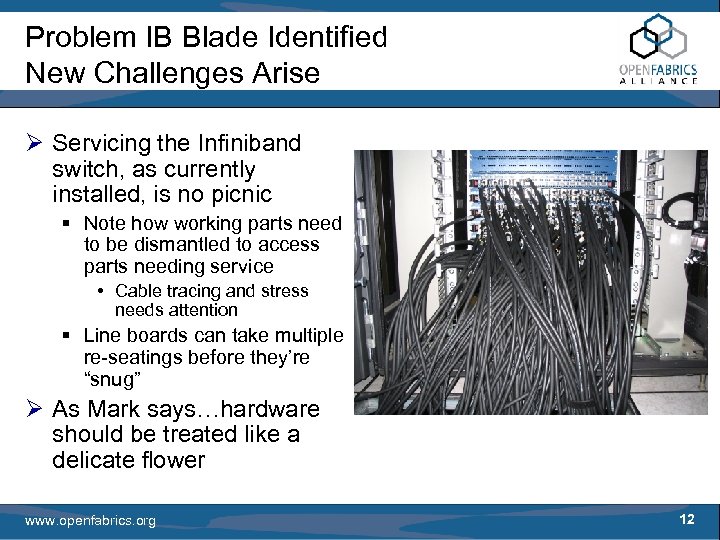 Problem IB Blade Identified New Challenges Arise Ø Servicing the Infiniband switch, as currently