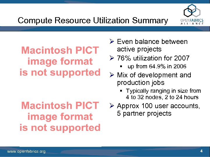 Compute Resource Utilization Summary Ø Even balance between active projects Ø 76% utilization for
