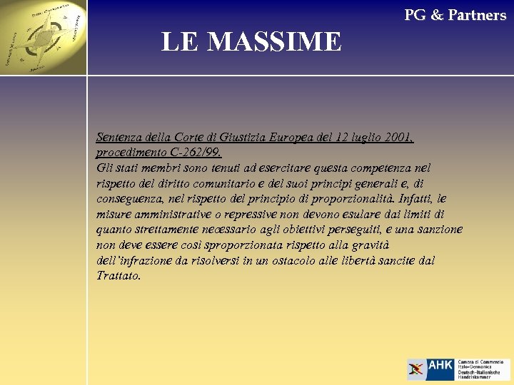 PG & Partners LE MASSIME Sentenza della Corte di Giustizia Europea del 12 luglio