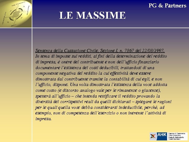 PG & Partners LE MASSIME Sentenza della Cassazione Civile, Sezione I, n. 7867 del