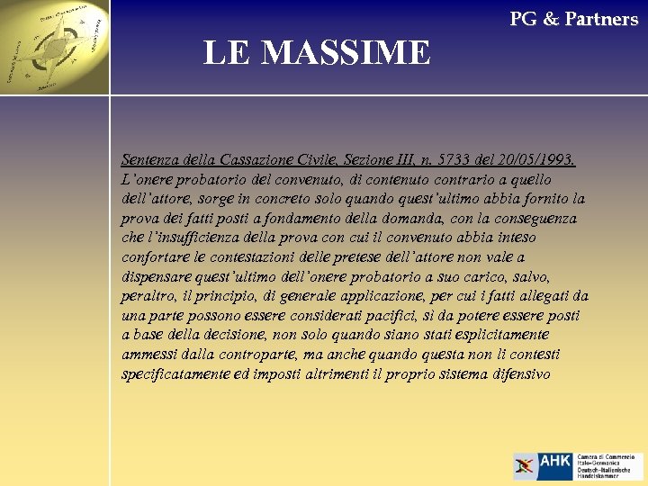PG & Partners LE MASSIME Sentenza della Cassazione Civile, Sezione III, n. 5733 del
