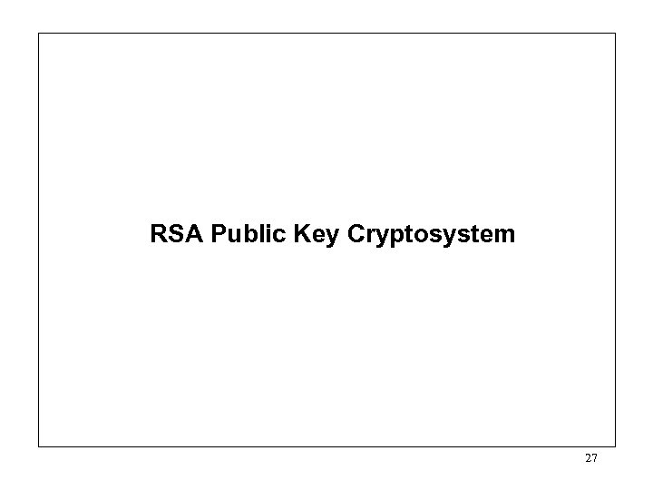 RSA Public Key Cryptosystem 27 