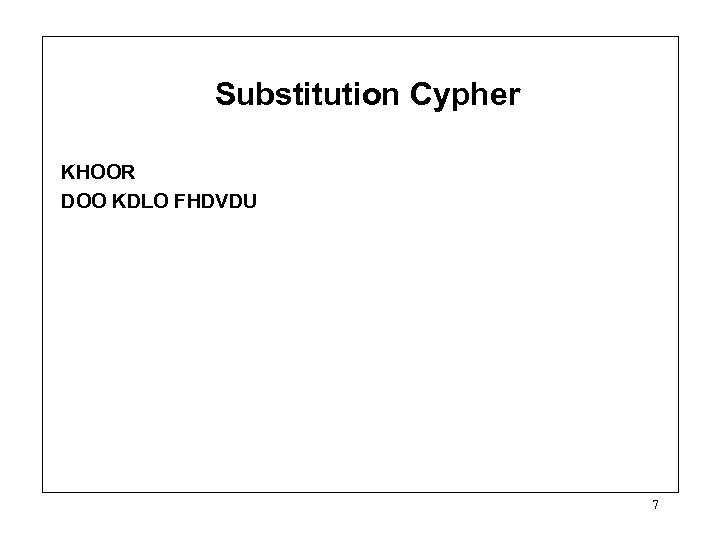Substitution Cypher KHOOR DOO KDLO FHDVDU 7 
