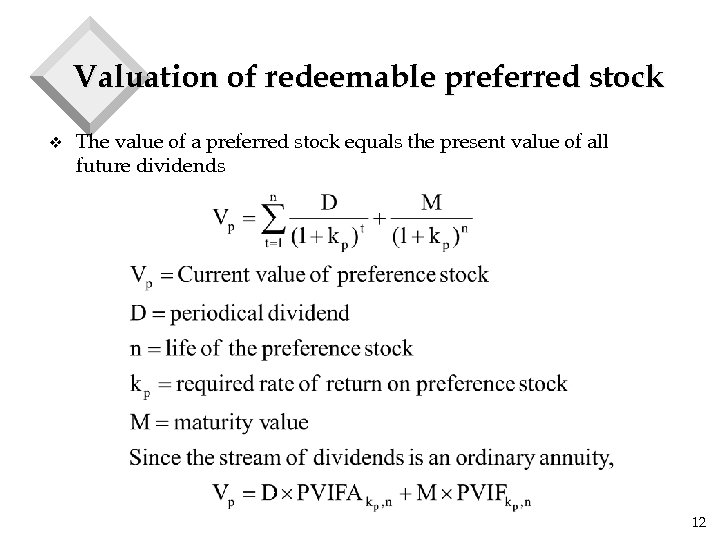 Valuation of redeemable preferred stock v The value of a preferred stock equals the