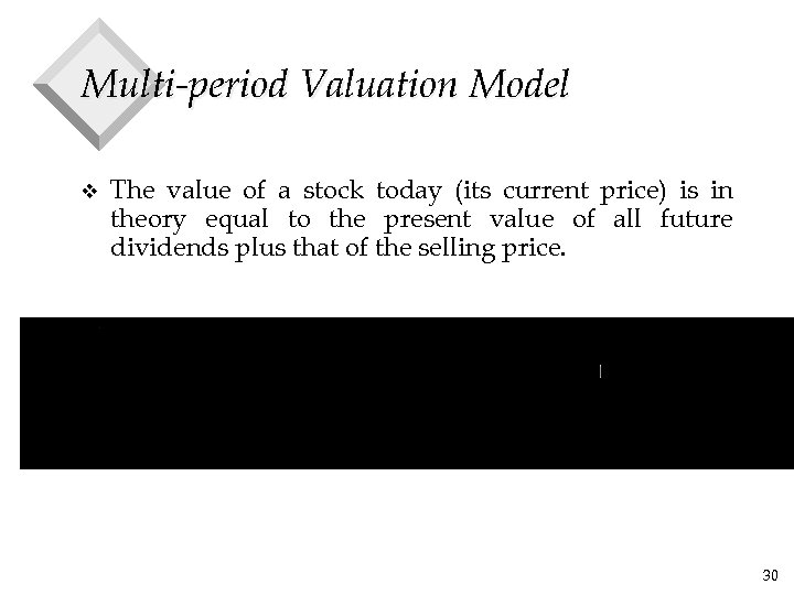 Multi-period Valuation Model v The value of a stock today (its current price) is