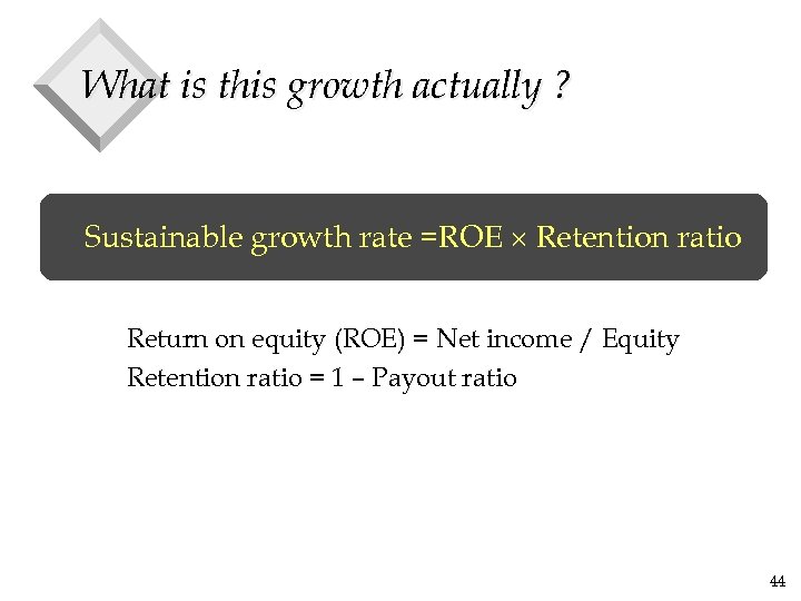 What is this growth actually ? Sustainable growth rate =ROE Retention ratio Return on