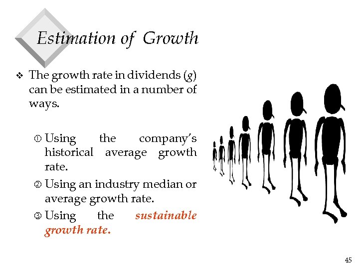 Estimation of Growth v The growth rate in dividends (g) can be estimated in