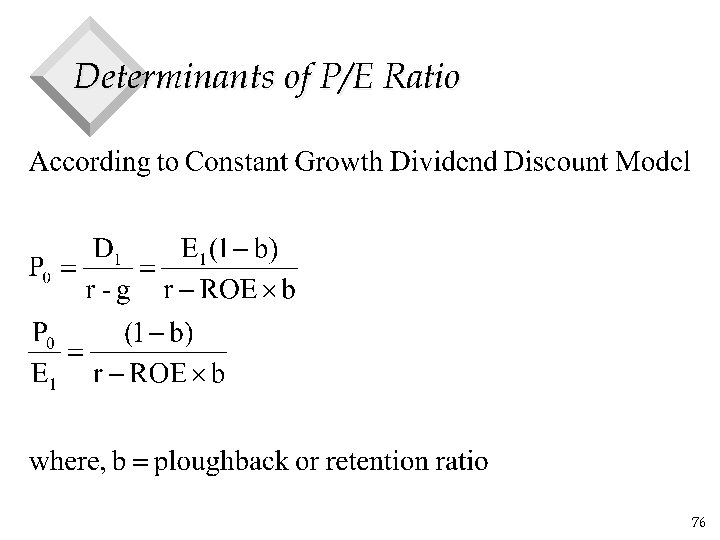Determinants of P/E Ratio 76 
