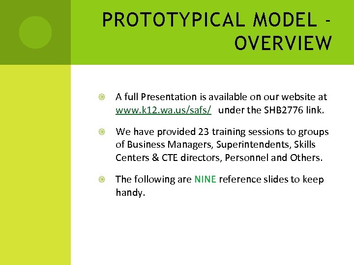 PROTOTYPICAL MODEL OVERVIEW A full Presentation is available on our website at www. k